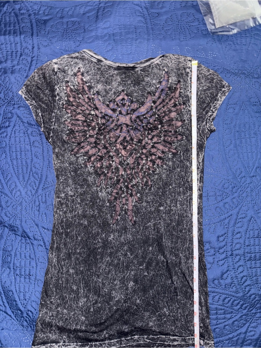 Women's Black Mineral-Wash Tee with Pink Wing Graphic